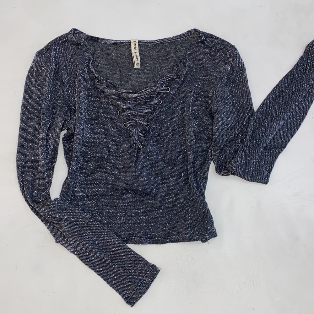 Emma & Sam metallic long sleeve crop top
